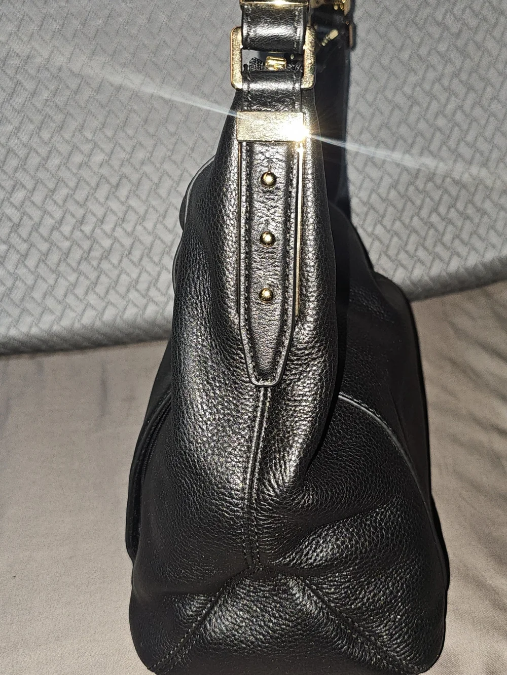 Authentic Coach Black Pebbled Leather Shoulder Bag with Gold Hardware